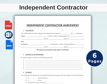 Independent Contractor Agreement, Editable Business Contract, Printable ...