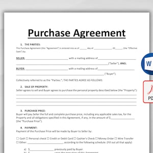 Plantilla de contrato de compraventa imprimible. Contrato de compraventa editable. Contrato de compraventa. Contrato de compraventa de propiedad. PDF y MS Word.