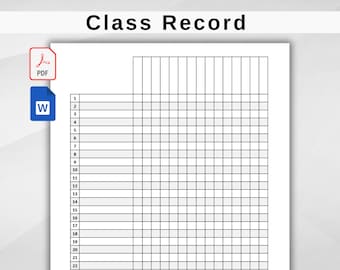 EDITABLE Class Record Printable Class Attendance Sheet Grade Log Class Gradebook Word & PDF A4, US Letter Instant download