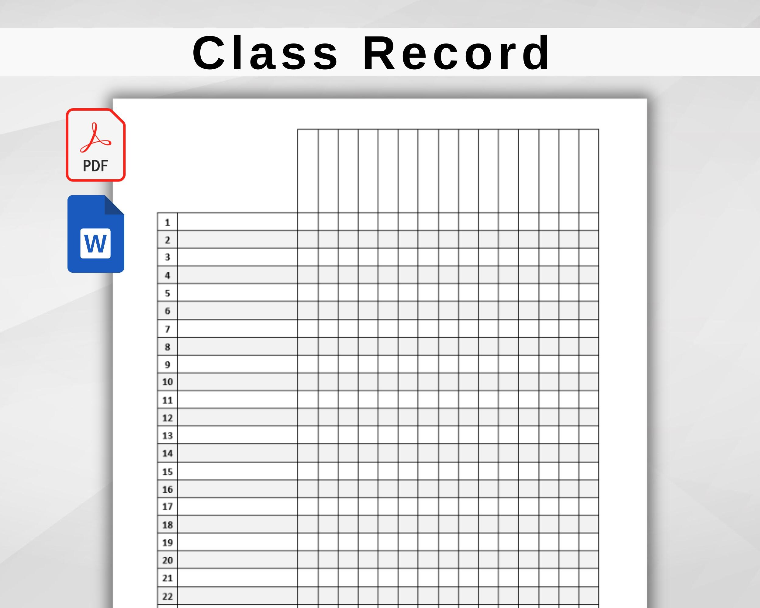 For Classroom Printable Grade Sheet, Class Record Checklist, Elementary ...