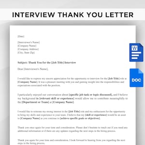 Modello di lettera di ringraziamento dopo un colloquio, lettera di follow-up modificabile, download immediato da Google Docs e Word.