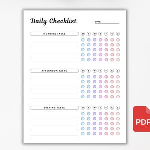 Daily Task Checklist Printable | To-Do List & Planner | Weekly Habit Tracker | Task Organizer Sheet | Productivity Tracker Instant Download