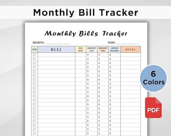 Bill Pay Organizer. Bill Payment Log. Monthly Bill Payment Checklist. Expense and Bill Tracker. Bill Payment Tracker. PDF. Instant Download