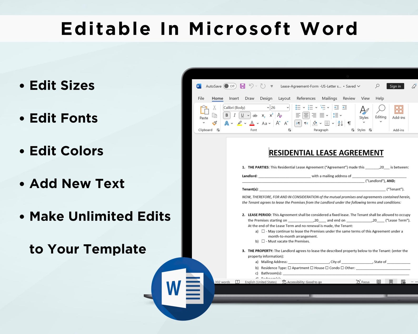 Rental Agreement Template Editable. Simple One Page Lease Agreement ...