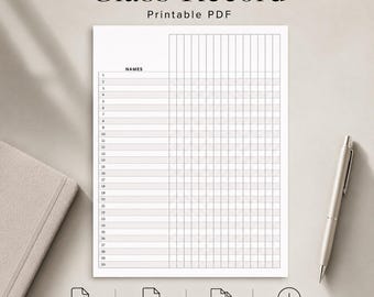 Teacher Gradebook Printable, Class Grade Sheet, Student Grade Log, Classroom Grading Record, Printable PDF