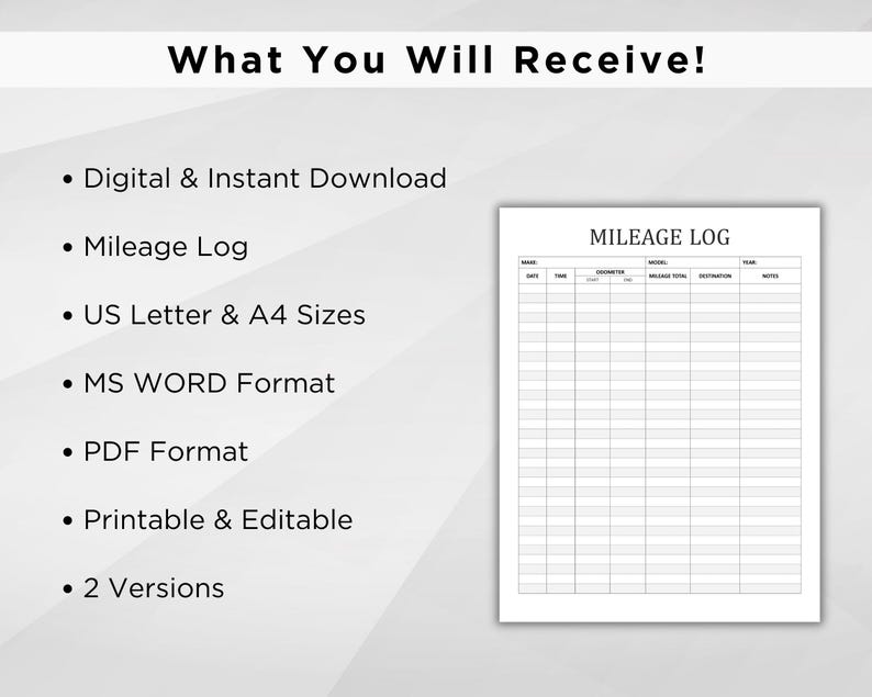 Mileage Tracker. Printable Mileage Log. Work Trip Miles Tracker ...