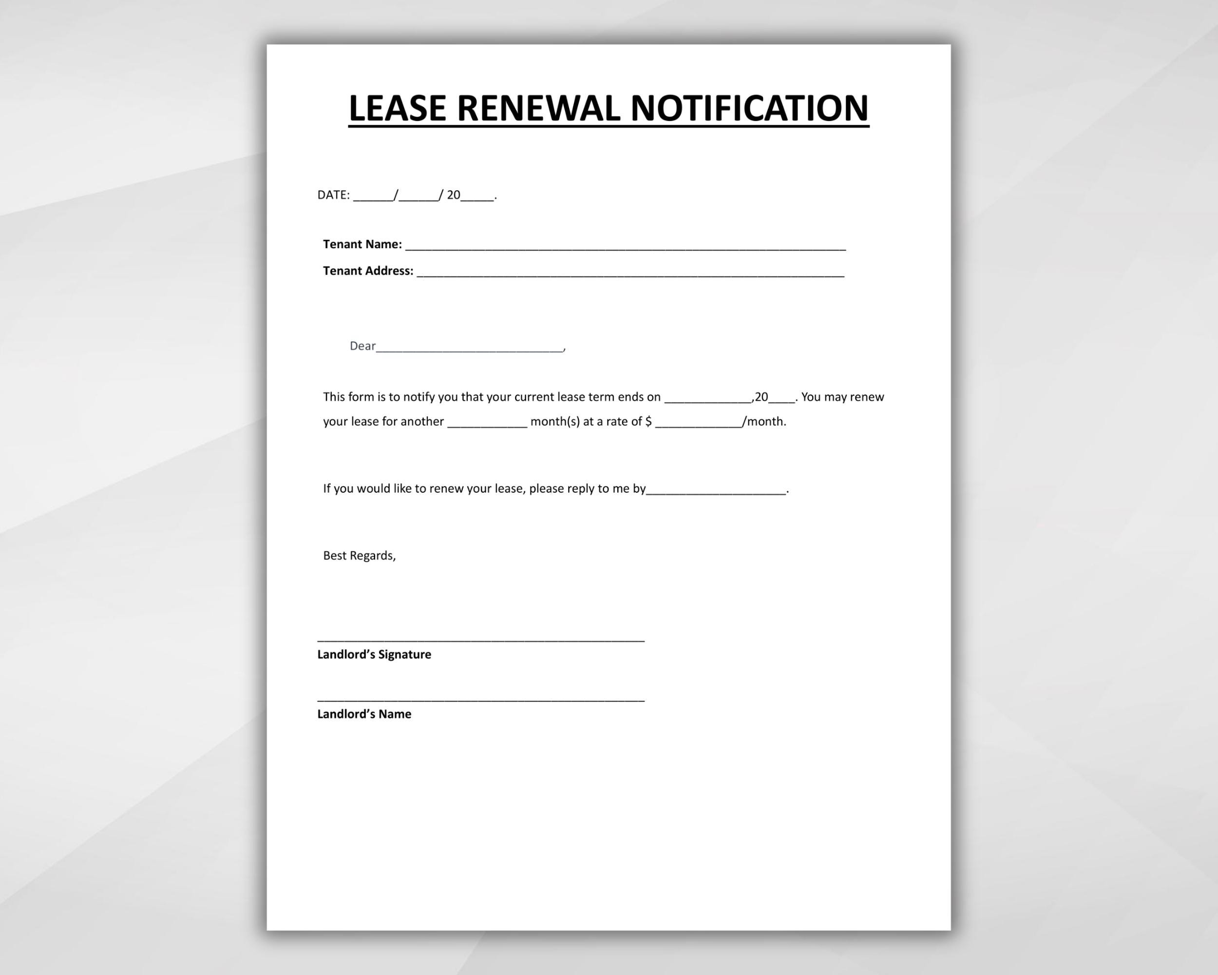 Printable Lease Renewal Agreement. Lease Extension Contract. Landlord ...