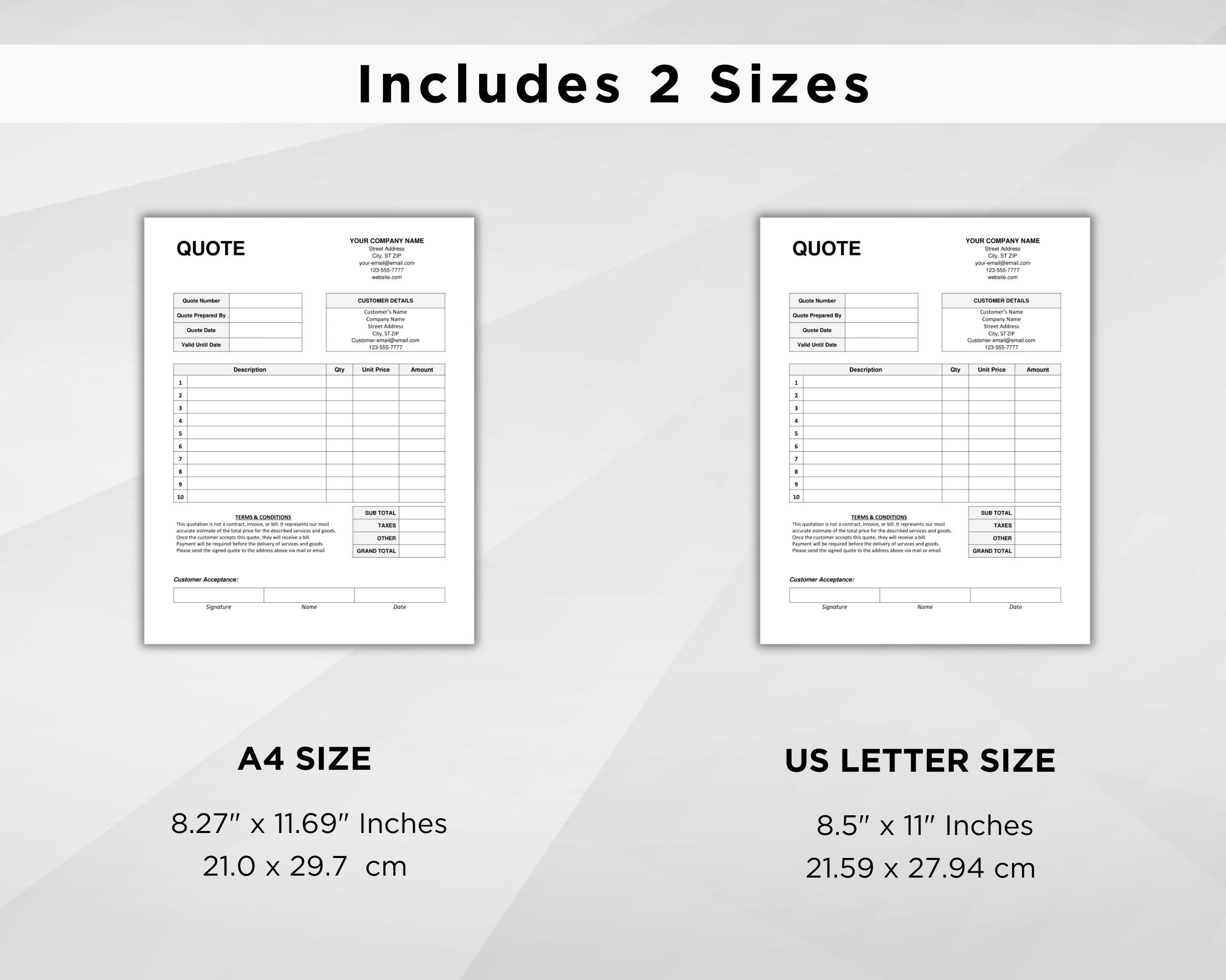 Quote Template. Quote Form. Job Proposal. Job Quote for Small Business ...
