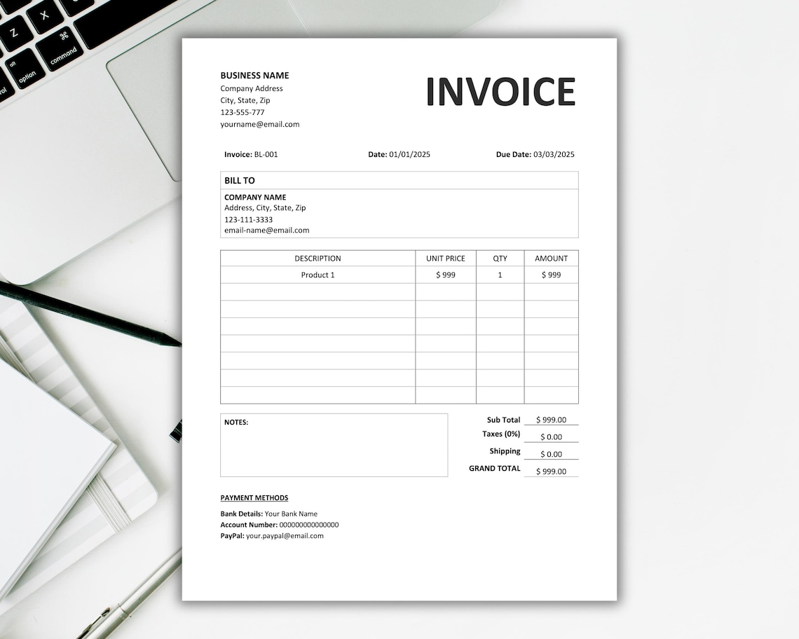 Printable Invoice Template. Business Invoice. Services Invoice. Billing ...