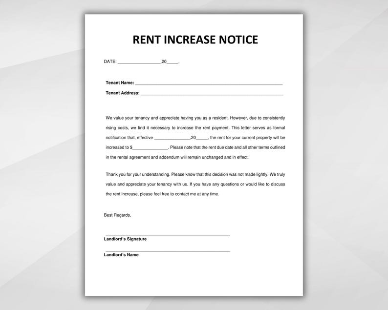 Alberta Rent Increase Form.pdf Rental Increase Notice. Rental Increase Form. Rental Increase Letter ...