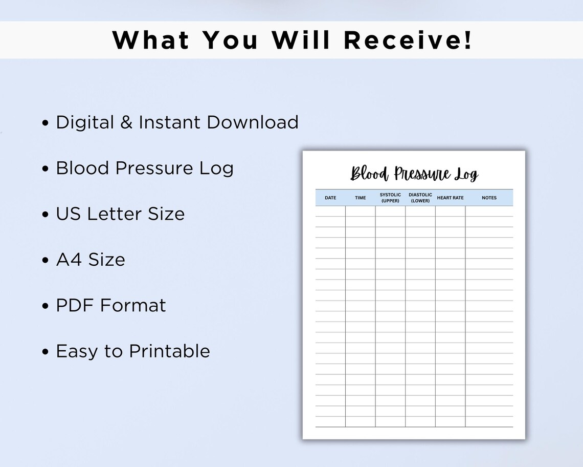 Blood Pressure Log Editable Printable, Blood Pressure Tracker, Medical ...