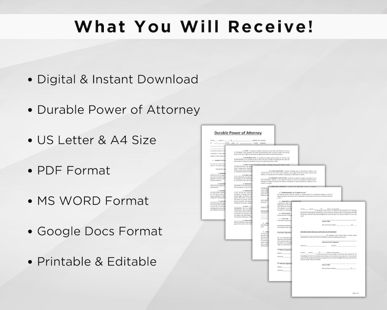 Durable Power of Attorney Template. Printable Durable Power of Attorney