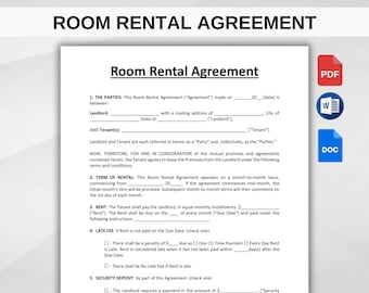 Room Rental Agreement Template. Editable Room Tenancy Agreement. Roommate Room Rental Agreement. Room Rental Contract. Printable Tenant Room