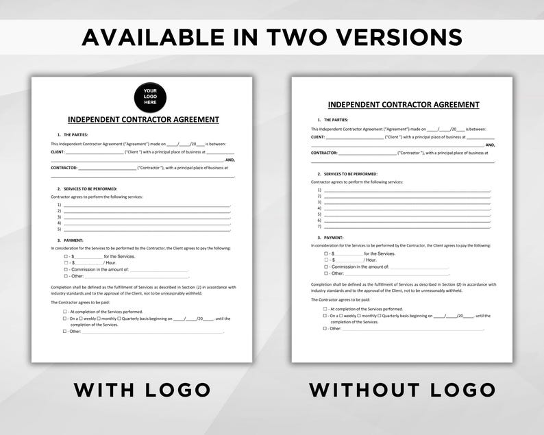 Independent Contractor Agreement Template Printable. Editable ...