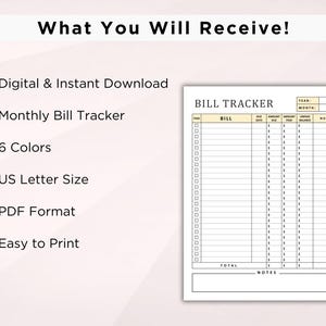 K&ouml;nnte beinhalten: Ein druckbarer Rechnungs-Tracker im PDF-Format. Der Tracker enth&auml;lt Spalten f&uuml;r Rechnungsname, F&auml;lligkeitstermin, F&auml;lligen Betrag, Bezahlten Betrag, Offenen Betrag und Notizen. Der Tracker ist f&uuml;r die monatliche Verwendung konzipiert und enth&auml;lt einen Gesamt-Bereich am Ende.