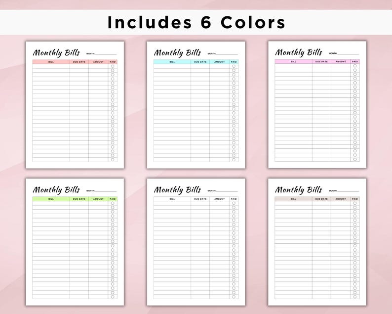 Monthly Bill Log Printable, Bill Payment Checklist Tracker, Bill Pay ...