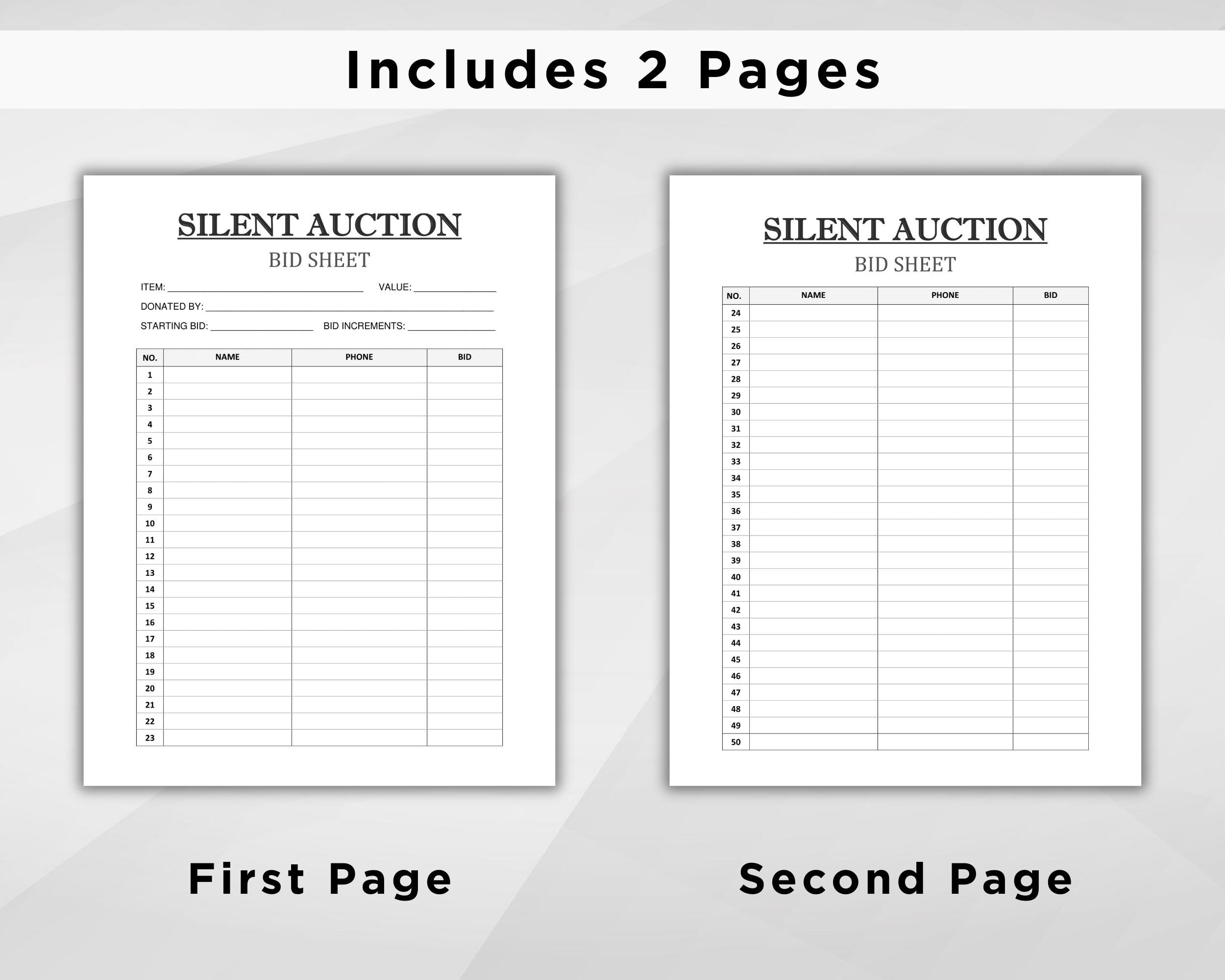 Printable Silent Auction Bid Sheet - Il Fullxfull.6215300914 6r9b 