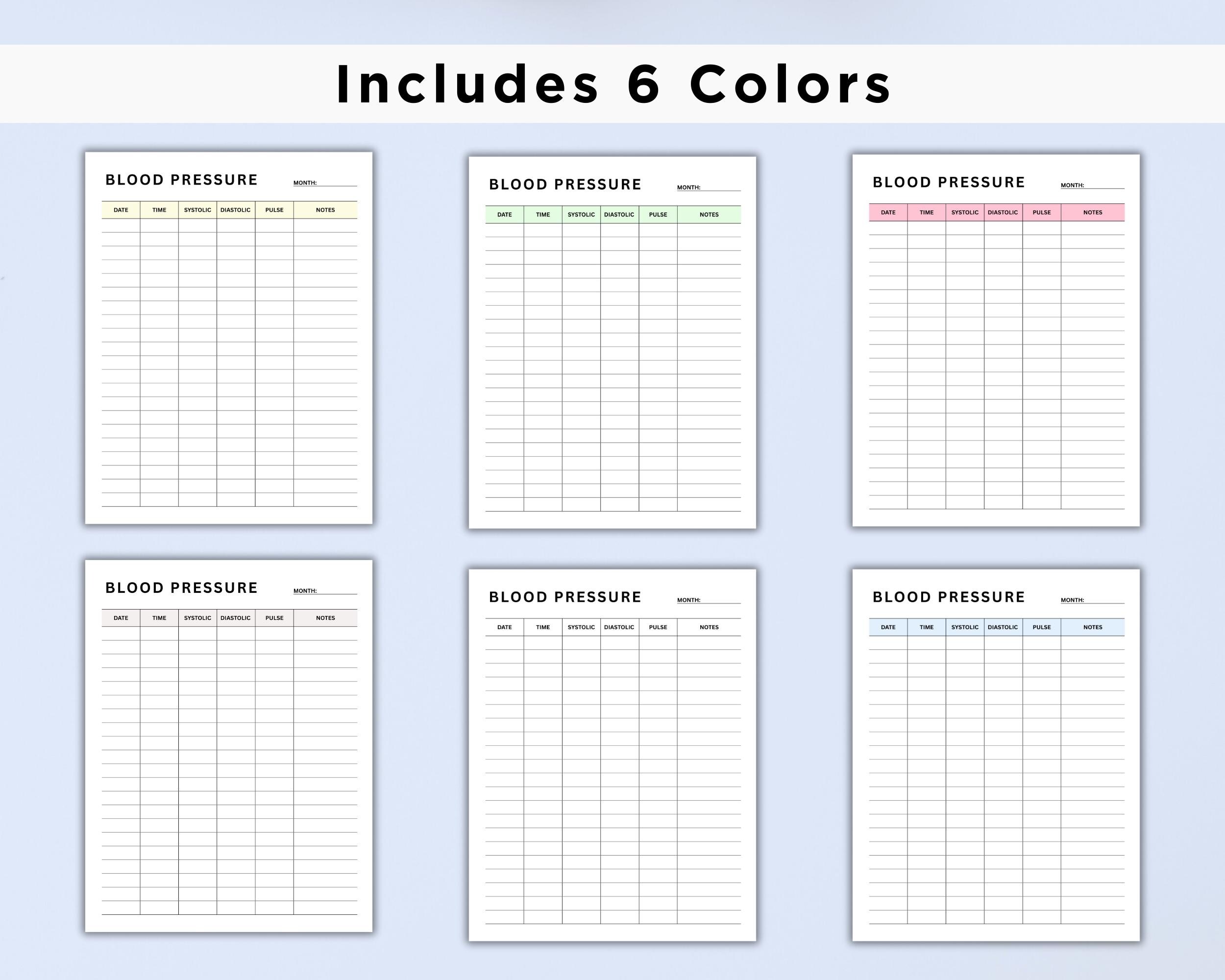 Blood Pressure Log Printable | BP Tracking Sheet | Heart Rate ...