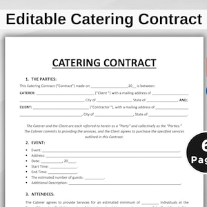 Szablon umowy cateringowej. Umowa o świadczenie usług cateringowych. Edytowalna umowa biznesowa cateringowa. Umowa o świadczenie usług gastronomicznych. Wydrukuj PDF, WORD