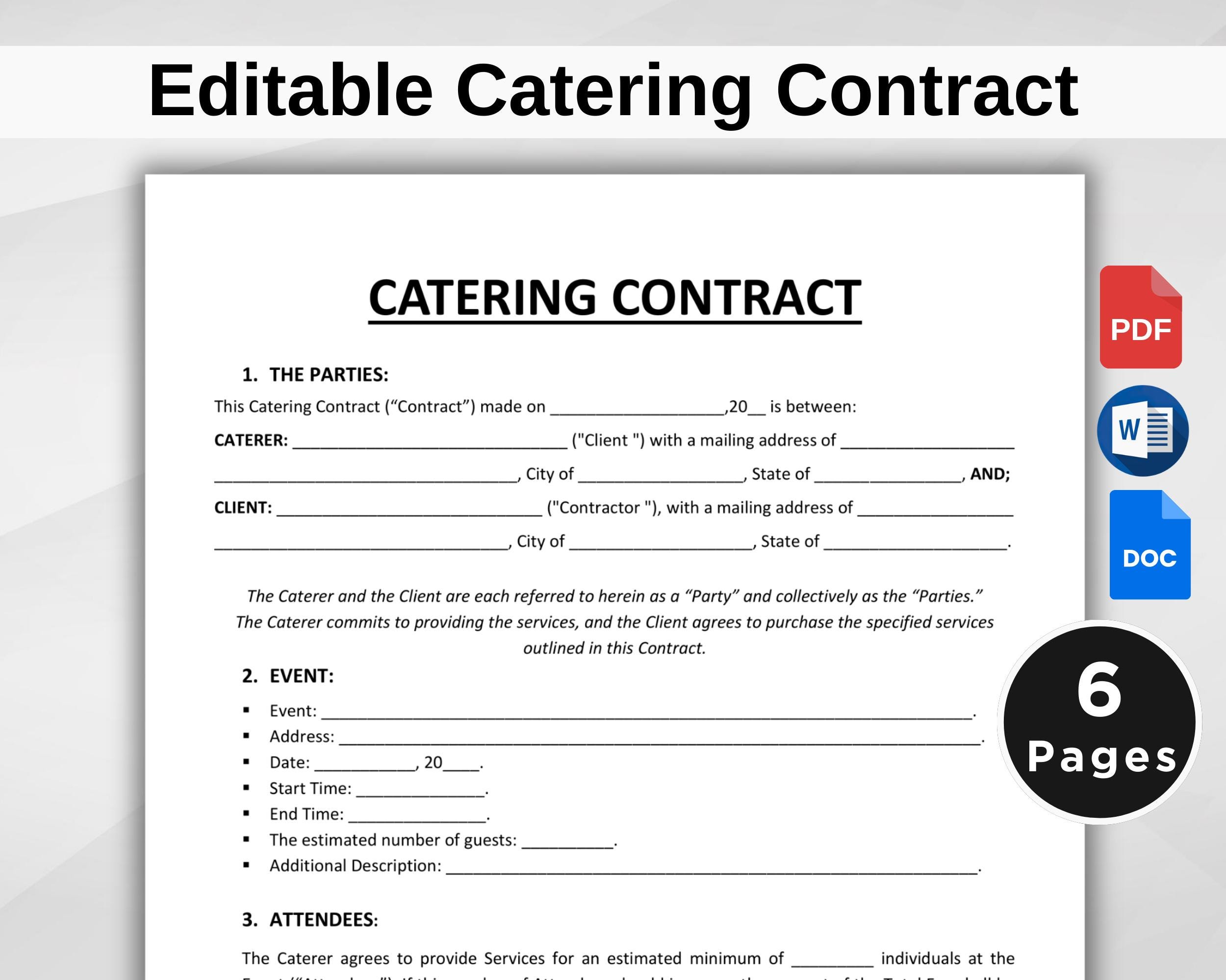 Catering Contract Template Catering Service Contract Editable