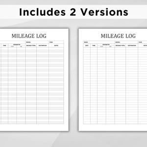 May include: Two blank mileage log templates with columns for date, time, odometer, mileage total, destination, and notes. The title of each template is "Mileage Log".