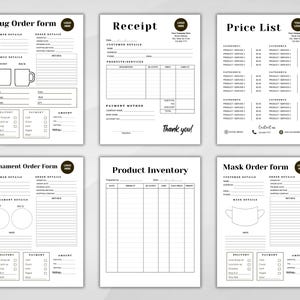 Puede incluir: Seis formularios de pedido imprimibles y una lista de precios para una peque&ntilde;a empresa. Los formularios incluyen secciones para los datos del cliente, los detalles del pedido, los detalles del producto, la entrega, el pago y el importe. La lista de precios incluye categor&iacute;as y precios para varios productos.
