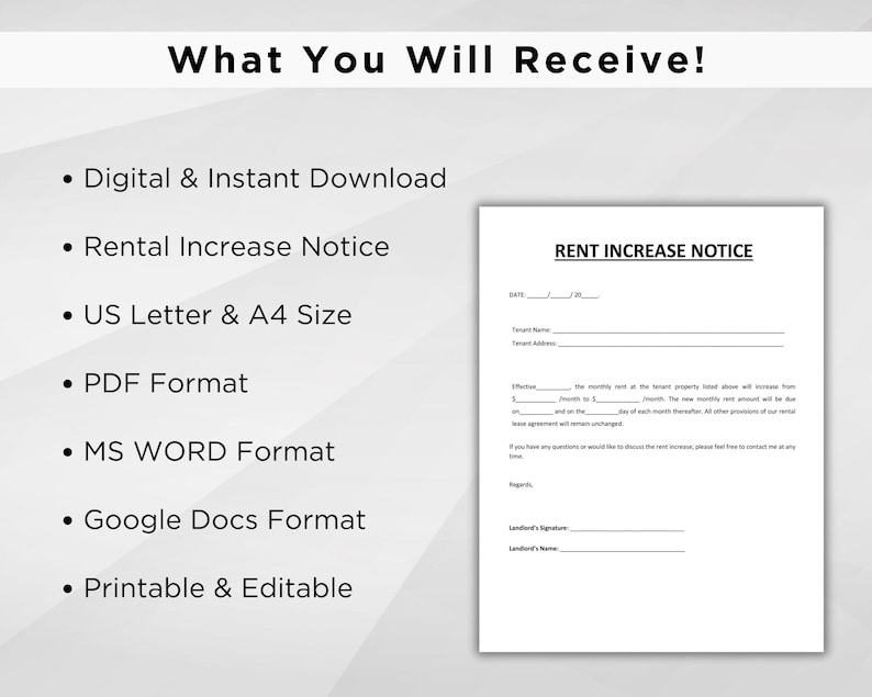 Landlord Rent Increase Forms.pdf Printable Rental Increase Notice. Rental Increase Form. Rental Increase ...