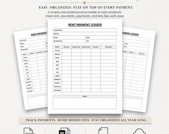 Monthly Rent Payment Tracker, Tenant Rent Log and Rental Ledger, Editable Word Template, Printable PDF