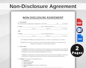 Non-Disclosure Agreement Template. NDA forms. Confidential Disclosure Agreement. NDA Template Agreement. Editable Word, Google Docs, PDF.
