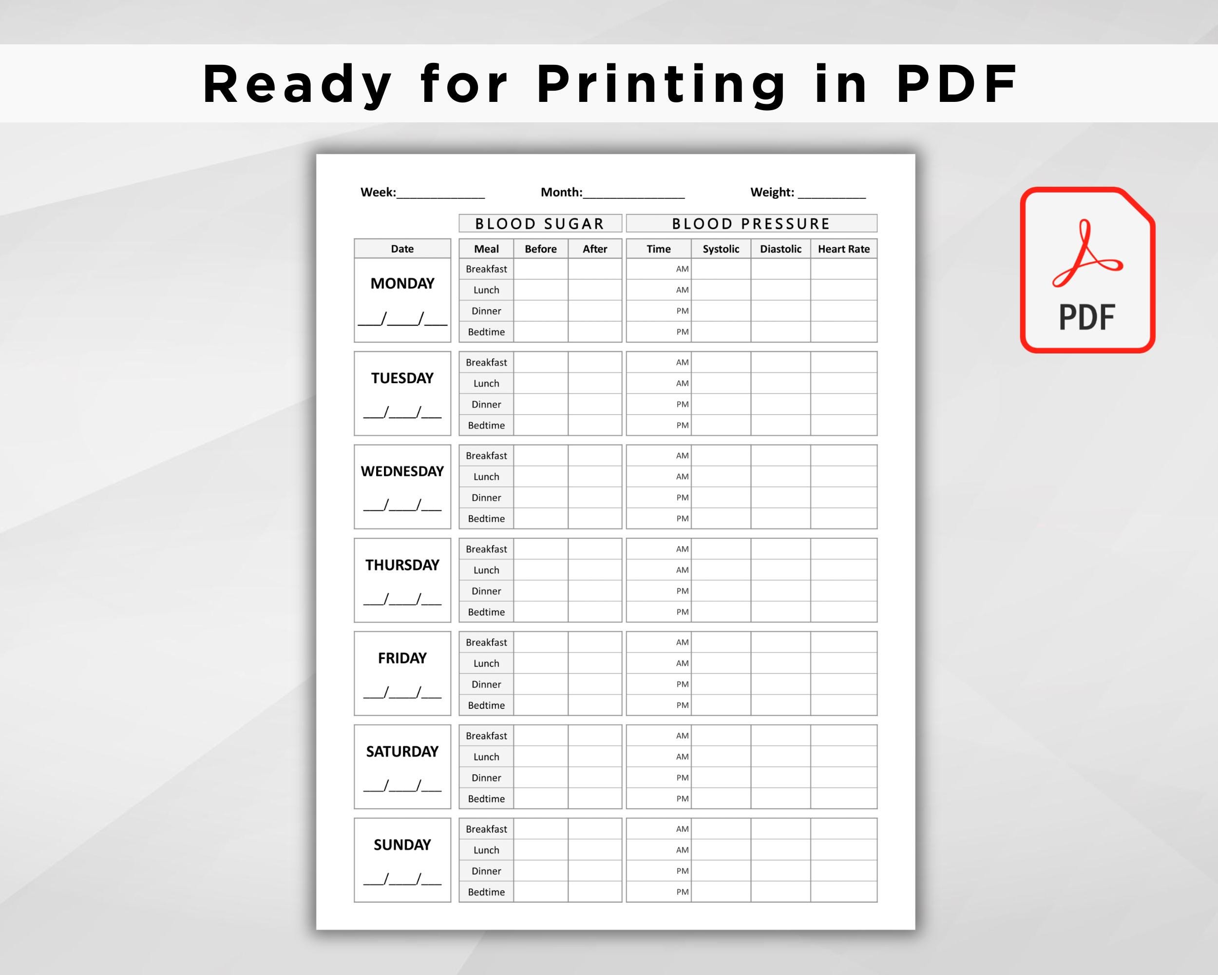 Blood Column Blood Sugar and Blood Pressure Tracker Printable. Daily Blood Pressure ...