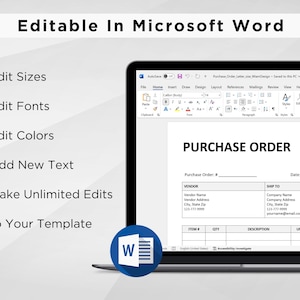 Editable Purchase Order Template | Printable PO Form for Small Business ...