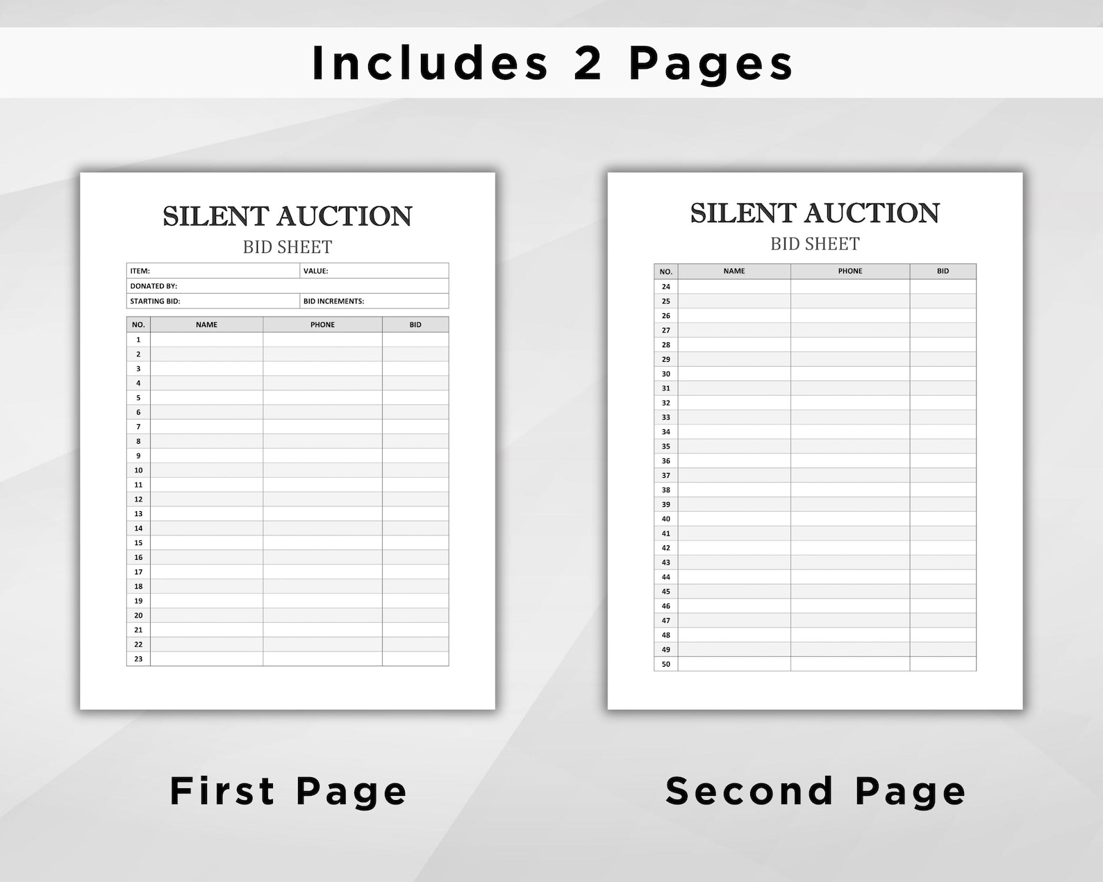 Editable Silent Auction Template Silent Auction Bid Sheet Silent