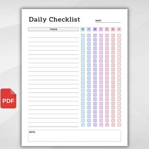 Codzienna lista kontrolna do wydrukowania. Szablon listy kontrolnej zadań dziennych. Wydrukuj w domu Tygodniowe nawyki. Tygodniowa lista kontrolna zadań do wykonania. Codzienna rutyna PDF