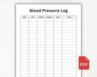 Blood Pressure Log Printable. High Blood Pressure Tracker. BP Tracker. Daily Blood Pressure Chart. Hypotension Heart Rate Tracking PDF