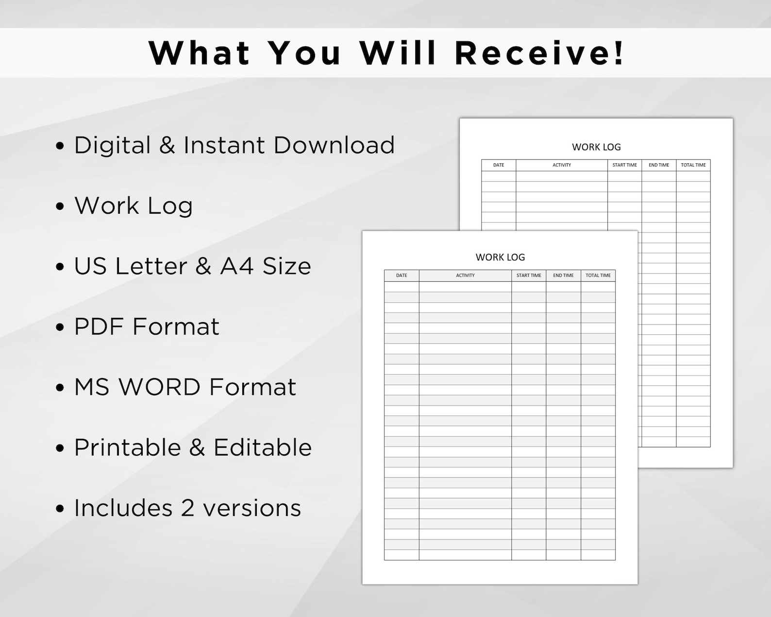 Work Log Printable. Time Sheet Log. Time Tracker. Working Hours Log ...