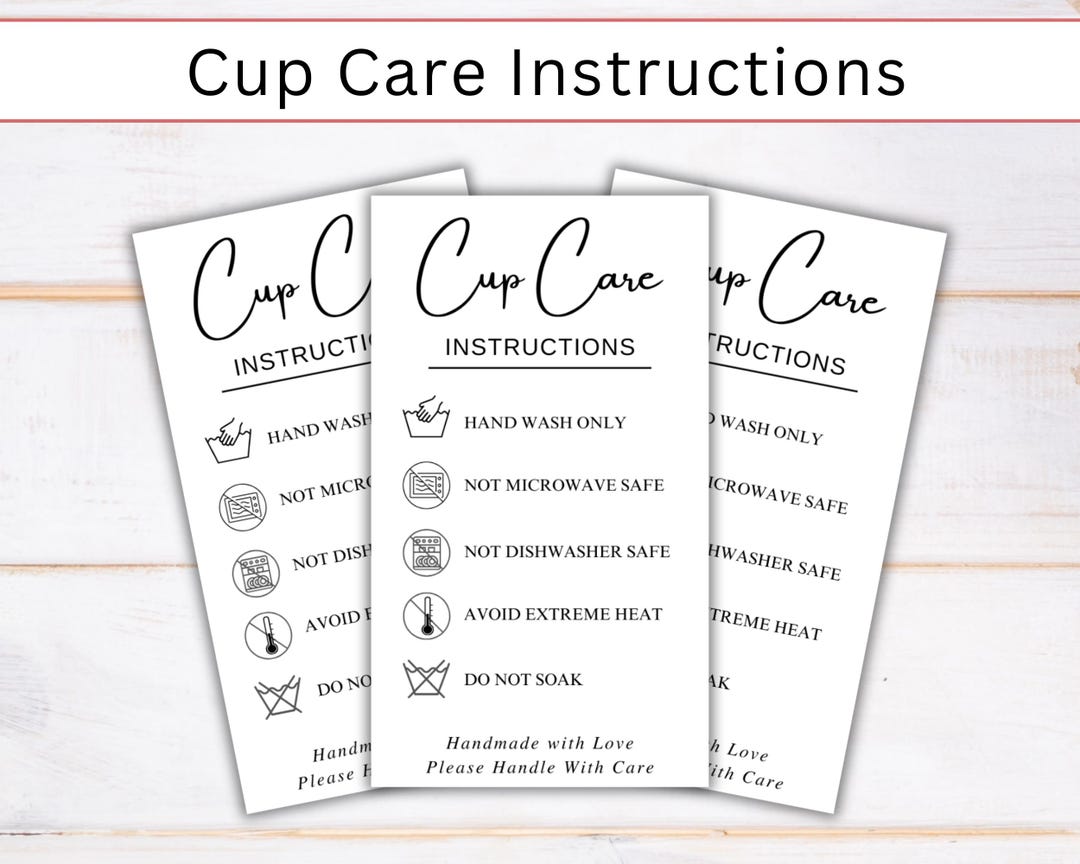 Tumbler Cup Care Instructions Card Printable, Tumbler Care Card ...