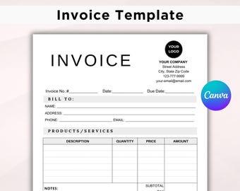 Professional Invoice Canva Template, Custom Business Billing Form, Small Business Receipt