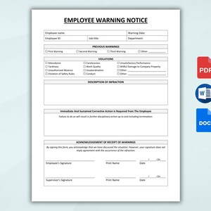 Employee Warning Notice Template. Employee Discipline Form. Employee ...