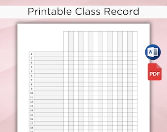 Printable Class Record Book, Teacher Gradebook & Attendance Log, Classroom Record Sheet, PDF WORD, A4 Letter Sizes