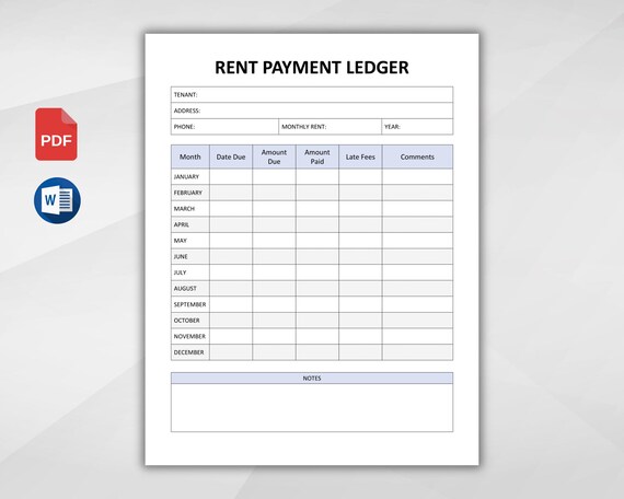 Editable Rent Payment Ledger Template. Printable Rental Payment Tracker. Monthly Rent Payment Tracker. Rental Payment Log. Word & PDF.