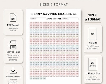 1p Saving Challenge Printable, One Penny Savings Tracker, 365 Day Savings Chart, A4 & Letter PDF