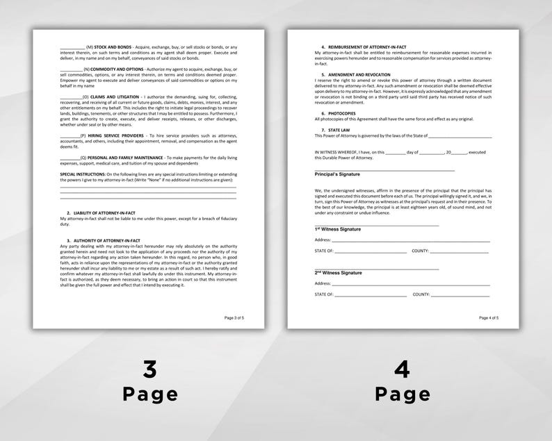 Durable Power of Attorney Template. Printable Durable Power of Attorney