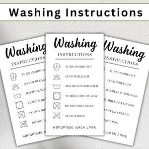 Carte d'instructions de lavage. Carte d'entretien des vêtements. Insertion d'emballage de chemise. Carte d'entretien de la chemise. Fournitures pour petites entreprises. PDF imprimable, PNG.