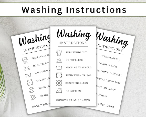 Washing Instructions Card, Clothing Care Card, Shirt Packaging Insert, Shirt Care Card, Small Business Supplies, Printable PDF, PNG