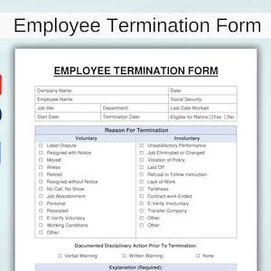 Bearbeitbares Mitarbeiterkündigungsformular. Druckbares Mitarbeiter Off Boarding Formular. HR Mitarbeiter kündigen. PDF Word Google Docs. Sofort Download