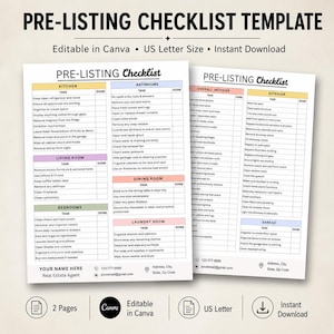 Pre-Listing Checklist Template, Home Seller Preparation Guide, Real Estate Listing Presentation, Editable Canva