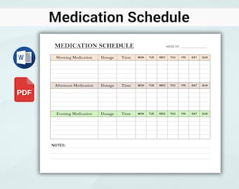 Afdrukbaar medicatieschema, wekelijkse medicatietracker, sjabloon pillenlogboek, medicatielijst, pdf-bestand, directe download