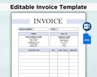 Bearbeitbare Rechnungsvorlage für kleine Unternehmen, druckbare Service-Rechnungs- und Quittungsform, Google Docs und Word, Sofort-Download