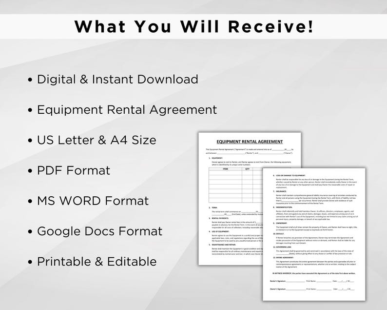 Equipment Rental Agreement Templates. Equipment Rental Contract Form ...