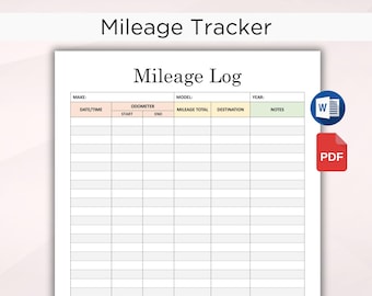 Mileage Log Printable PDF. Vehicle Miles Travelled Tracker. Mileage Tracker. Car Mileage Sheet. Business Mileage Log. Editable In MS Word.